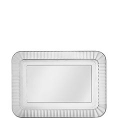 a white rectangular plate with a stripe pattern on the edge and bottom, in front of a