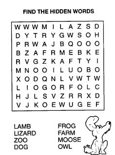 the word search is shown in black and white, with an image of a dog on it