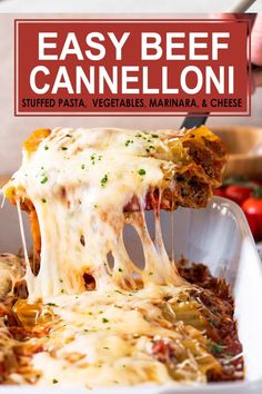 Beef cannelloni being scooped up with title overlay. Beef Cannelloni Recipes, Beef Cannelloni, Caneloni Recipe, Cannelloni Pasta, Leftover Vegetables, Cannelloni Recipes, Cannoli Recipe, Stuffed Pasta, Pasta Noodle Recipe