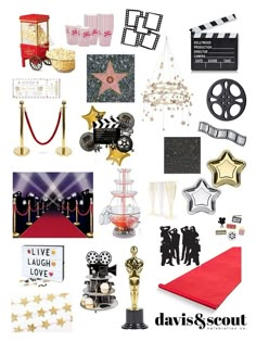 an assortment of movie themed items and decorations