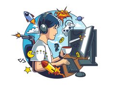 a person wearing headphones and using a computer