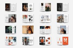 an open magazine with images of people on the cover and inside pages spread out in different directions