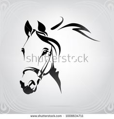 the silhouette of a horse's head on a white background with an ornament pattern