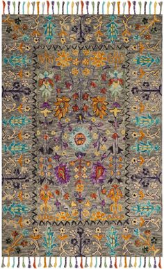 Safavieh Blossom Blm453a Grey - Multi | Rug Studio Eclectic Area Rug, Country Casual, Multi Rug, Hooked Rugs, Contemporary Bedroom Decor, Traditional English, Rug Direct, Floral Area Rugs, Modern Floral