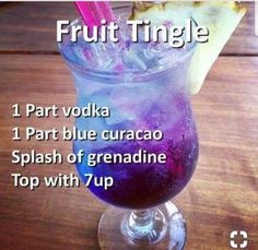 a purple drink with two straws in it and the words fruit single on top