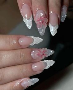 Nail Designs For Holidays Summer, Pink Beach Nails Almond, Almond Festival Nails, Beach Almond Nails Designs, 3d Nails French Tip, Almond Shape Vacation Nails, Vacation Nail Inspo 2024 Almond, Short Almond Vacation Nails, Almond Nails 3d Designs