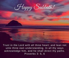 an image of a sunset with the words happy sabath