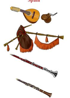 the spanish musical instruments are depicted in this illustration