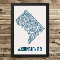 the washington d c map in blue and white on a wooden wall with wood planks