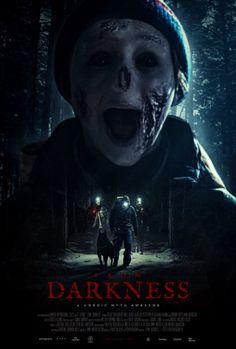 the movie poster for darkness starring an evil clown with his mouth open and teeth out