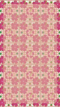 a pink and green checkered pattern with flowers on it's side, in the middle