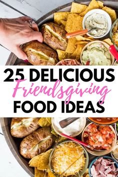 a bowl full of food with the words 25 delicious and frugaing food ideas