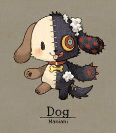 a drawing of a dog with a bone on it's head and the words dog mania written below