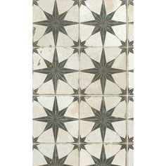 a white and black tiled floor with star designs on the top, in an old style pattern