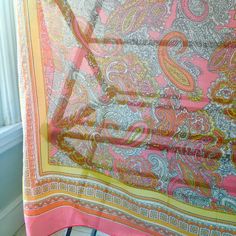 "Perfect size for a sarong/beach wrap, head scarf, or oversized neck scarf! 1960s large paisley scarf in light pastel palette. Approx 45\"x45\" No tags, feels like a soft fabric blend. Great condition!" Pink Bohemian Headscarf For Spring, Vintage Pink Silk Scarf For Spring, Pink Bohemian Silk Scarf For The Beach, Bohemian Pink Silk Scarf For The Beach, Pink Bohemian Headscarf For Summer, Spring Beach Pink Headscarf, Pink Headscarf For Beach In Spring, Pink Headscarf For Spring Beach Outing, Vintage Pink Shawl Scarf