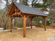 The 12' x 18' Teton Timber Frame Pavilion we had on display at The Big E found a new home in eastern Massachusetts. King post trusses with arched bottom chords and arched braces give the Teton its signature appearance. #greatcountrytimberframes #timberframe #postandbeam #barnbuilders #timberframing #mortiseandtenon #joinery #keepcraftalive #timberframer #pavilion #raisingday #teton #tetonpavilion #raisingday #tby97536