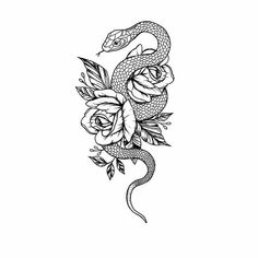 a snake and flowers tattoo design