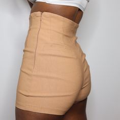 Selling Beige/Tan High Waisted Shorts With Fake Pockets And A Body Con Fit Features A Side Zipper, Fake Pockets For Design And Stretchy Material Size S: W 11" R 11" (Nwt) No Damage Or Flaws Grab These Super High Waisted Shorts In Nude Today Beige Bottoms With Built-in Shorts For Day Out, Fitted Bottoms With Built-in Shorts For Vacation, Beige Bottoms With Built-in Shorts, Beige Pants With Built-in Shorts And Short Inseam, Khaki Short Length Vacation Bottoms, Beige High-waisted Stretch Shorts, High Waist Brown Bottoms, Trendy High-waisted Beige Shorts, Fitted Brown Bottoms With Short Inseam