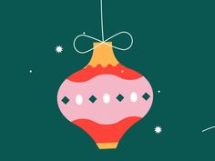 a pink ornament hanging from a string on a green background with white stars