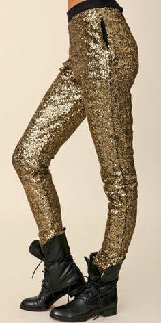 Best Embellished and Sequined Pants 2012 - For the daring Gold Stretch Pants For Fall, Gold Pants For Fall Night Out, Gold Pants For Night Out In Fall, Sequined Pants, Sequin Pant, Uptown Funk, Dance Ideas, Sparkle Party, Funky Style