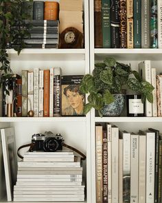 the bookshelf is filled with many different types of books and things to read