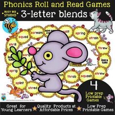 the cover of phonics roll and read games for 3 - letter blends