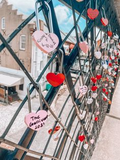 many hearts are attached to the railing