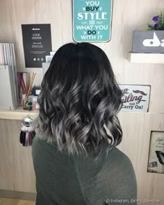 Grey And Black Hair, Charcoal Hair, Grey Ombre Hair, Brown Ombre Hair, Trendy Hair Color, Ombre Hair Color, Hair Color For Black Hair, Grunge Hair, Brunette Hair