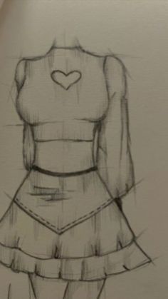 a drawing of a dress with a heart on the chest and skirt at the waist