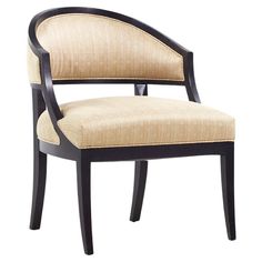 an upholstered chair with a beige seat and black frame, against a white background