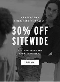 a woman in black shirt and jeans with the words 30 % off site wide