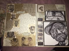 an open book with some drawings on it