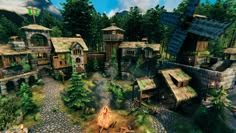 Valheim Tower, Valheim Castle, Valheim Builds, Ark Survival Evolved Bases, Forest Town, Nordic Architecture, Forest Village, Viking House, Conan Exiles