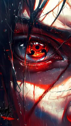 an evil looking man with red eyes and blood on his face is depicted in this digital painting