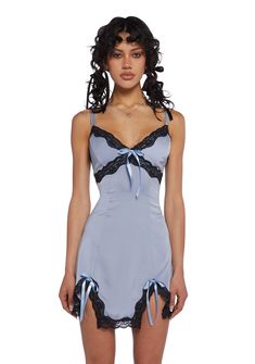 Delia's Soft Girl Grunge Sateen Lace Bow Slip Dress - Light Blue – Dolls Kill Dress And Jeans, Dolls Kill Outfits, Girl Grunge, Outfits Edgy, Sugar Thrillz, B Fashion, Coachella Outfit, Pride Outfit, Taffeta Dress