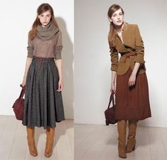 Look Vintage, Work Fashion, Modest Outfits, Skirt Outfits, Real People, Brown Boots