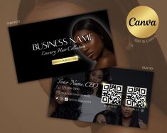 two business cards with qr code on the front and back, one for hair stylist