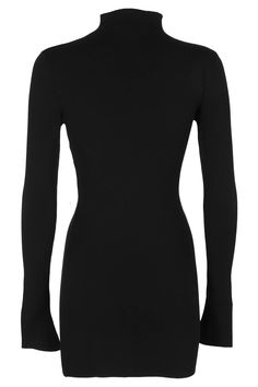 Knit dress - Ssheena - Black color - High neck - Long sleeve - Cut out front Fitted Crew Neck Mini Dress For Work, Elegant Crew Neck Mini Dress For Night Out, Chic Crew Neck Dresses For Night Out, Elegant Fitted Mini Dress With Crew Neck, Fitted Crew Neck Evening Dress, Fitted Evening Dress With Crew Neck, Chic Fitted Mini Dress With Crew Neck, Elegant Crew Neck Mini Dress For Party, Long Sleeve Mini Dress In Viscose For Evening