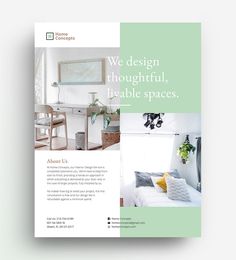 a brochure for interior decorating with green and white colors on the front