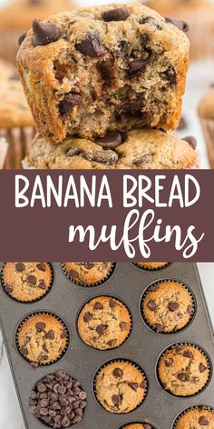 banana bread muffins stacked on top of each other