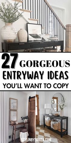 small entryway ideas Decorate Small Entryway, Entryway Ideas Modern, Small Foyer Ideas, Small Entryway Ideas, Open Entryway, Foyer With Stairs, Minimalist Entryway, Small Entryway Table, Modern Farmhouse Entryway