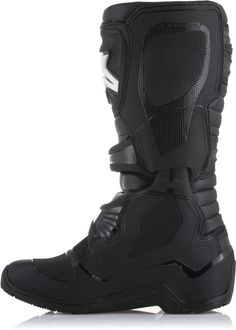 a pair of black motorcycle boots on a white background