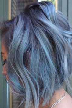 Blue And Grey Hair, Premature Grey Hair, Dyed Hair Blue, Bronde Balayage, Bright Hair Colors, Blue Highlights, Bright Hair