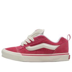 Vans Knu Skool 'Pink' VN0009QCBJ1 Pink Suede Sneakers For Sports, Suede Round Toe Sneakers For Skateboarding, Pink Suede Low-top Sneakers, Pink Sporty Skate Shoes With Vulcanized Sole, Pink Mid-top Sporty Skate Shoes, Sporty Mid-top Pink Skate Shoes, Sporty Pink Mid-top Skate Shoes, Pink Suede Sneakers With Gum Sole, Pink Suede Lace-up Sneakers