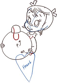 a drawing of a girl holding an ice cream cone with the word heart on it