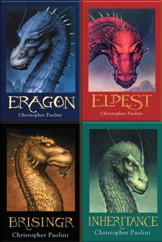 four books with dragon covers on them