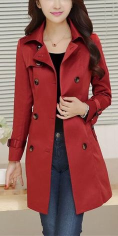 $99.90 - Beautiful Red Spring Autumn Long Coat double breasted with waist belt for elegant women and classy ladies. Tight fitted coat good for casual every day wear and also business work office look idea. Red Outerwear With Stand Collar For Fall, Red Stand Collar Outerwear For Fall, Elegant Red Outerwear With Stand Collar, Elegant Red Long Coat Outerwear, Elegant Red Winter Outerwear, Elegant Long Red Coat, Elegant Burgundy Single-breasted Outerwear, Luxury Office Outerwear With Stand Collar, Red Long Coat For Office Wear