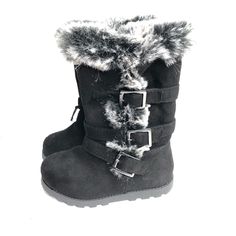 Nwt Winter Black Faux Fur Aspen Boots With 3 Buckles Toddler Sz 7. R2 Alt Fits, Pink Rain Boots, Girls Black Boots, Boys Snow Boots, Brown Heeled Boots, Girls Snow Boots, Falls Creek, Toddler Boots, Cute Boots