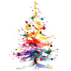 a watercolor painting of a colorful christmas tree