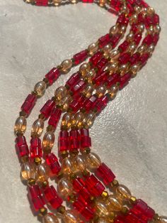 Elastic Waist Bead - Red Vintage Red Beaded Necklaces With Oval Beads, Bohemian Red Waist Beads As A Gift, Large Red Beads For Jewelry Making, Bohemian Red Waist Beads As Gift, Spiritual Large Red Beads, Red Multi-strand Beads For Gift, Vintage Red Beaded Necklace For Festive Occasions, Red Spiritual Beaded Necklaces With Large Beads, Adjustable Red Czech Glass Beads